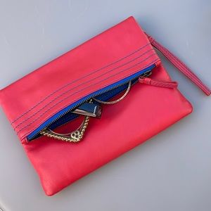 Red leather clutch. By Boden. EUC